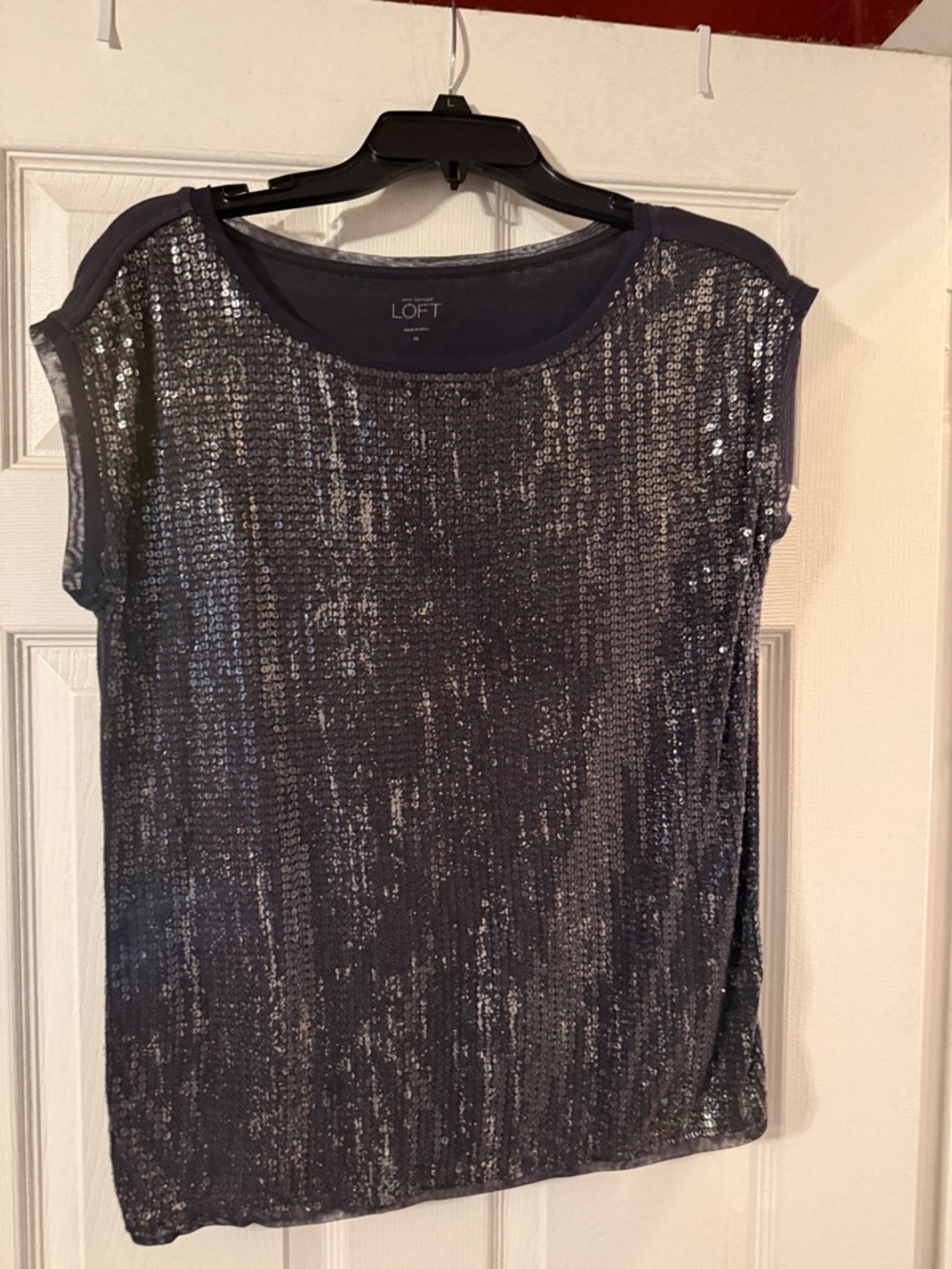 LOFT Navy Sequin Short Sleeve Tee